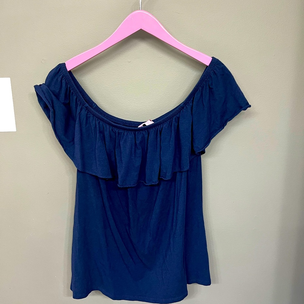 LILLY PULITZER off the shoulder navy top